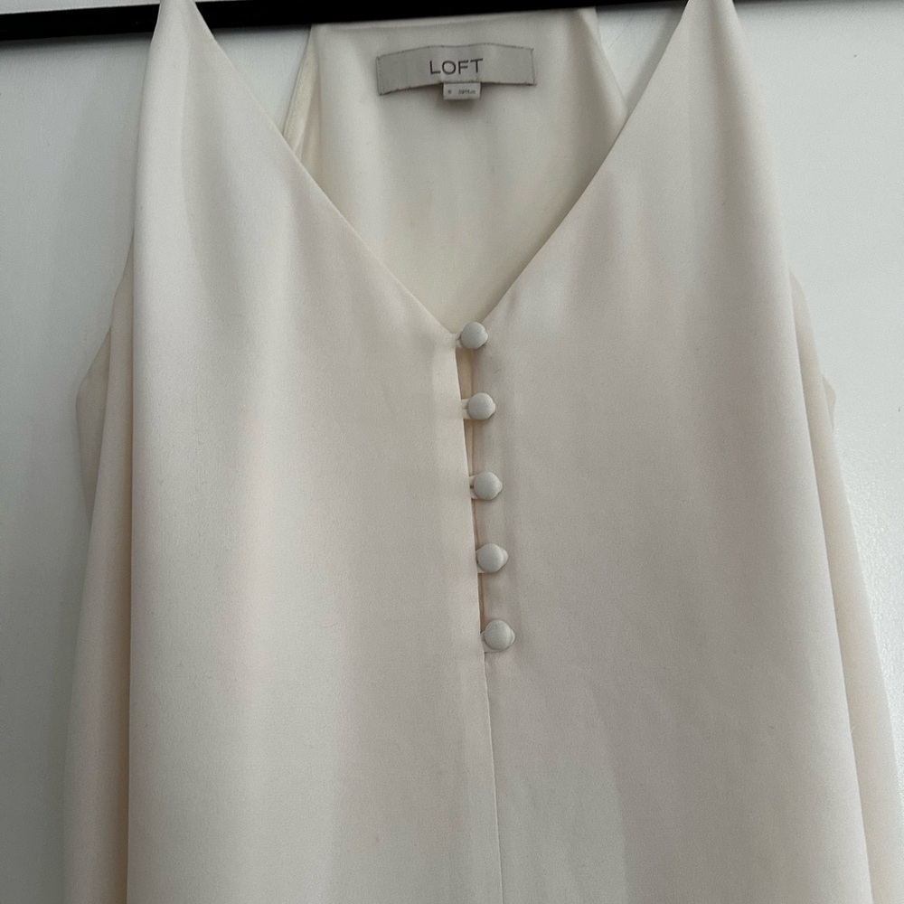 Women’s Loft Small Flowy Chiffon White Spaghetti Strap Halter Blouse - Picture 9 of 14